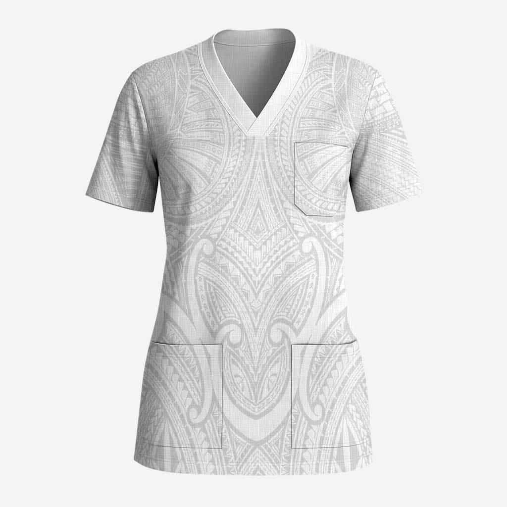 Samoan Traditional Art Tattoos Scrub Top Tatau Roman Reigns White Color - Polynesian Pride