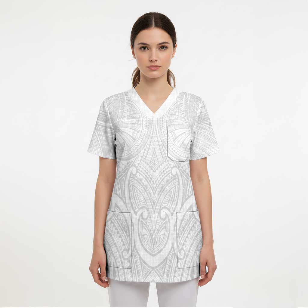 Samoan Traditional Art Tattoos Scrub Top Tatau Roman Reigns White Color - Polynesian Pride