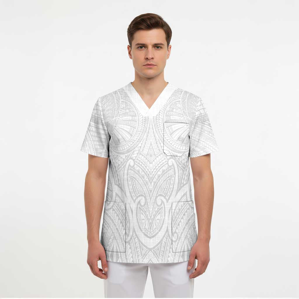Samoan Traditional Art Tattoos Scrub Top Tatau Roman Reigns White Color - Polynesian Pride