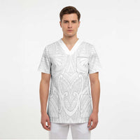 Samoan Traditional Art Tattoos Scrub Top Tatau Roman Reigns White Color - Polynesian Pride