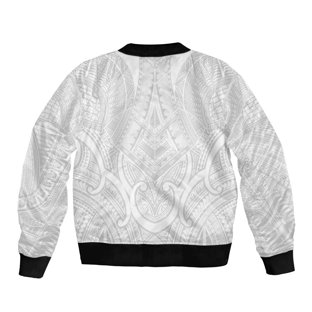 Samoan Traditional Art Tattoos Sleeve Zip Bomber Jacket Tatau Roman Reigns White Color - Polynesian Pride