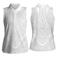 Samoan Traditional Art Tattoos Women Sleeveless Polo Shirt Tatau Roman Reigns White Color LT03 - Polynesian Pride