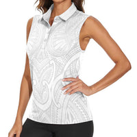Samoan Traditional Art Tattoos Women Sleeveless Polo Shirt Tatau Roman Reigns White Color LT03 - Polynesian Pride
