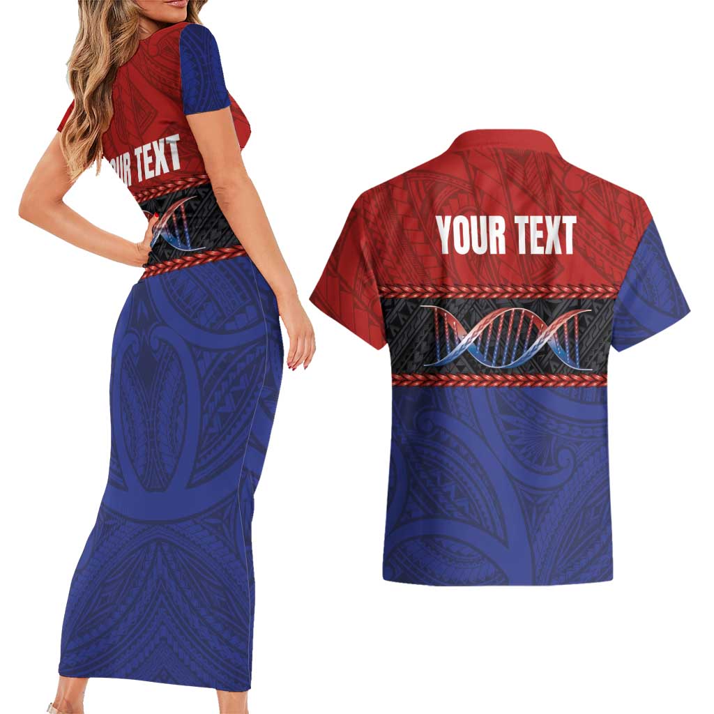 Personalised Samoan DNA-Proud of Samoa Couples Matching Short Sleeve Bodycon Dress and Hawaiian Shirt Polynesian Patterns - Polynesian Pride