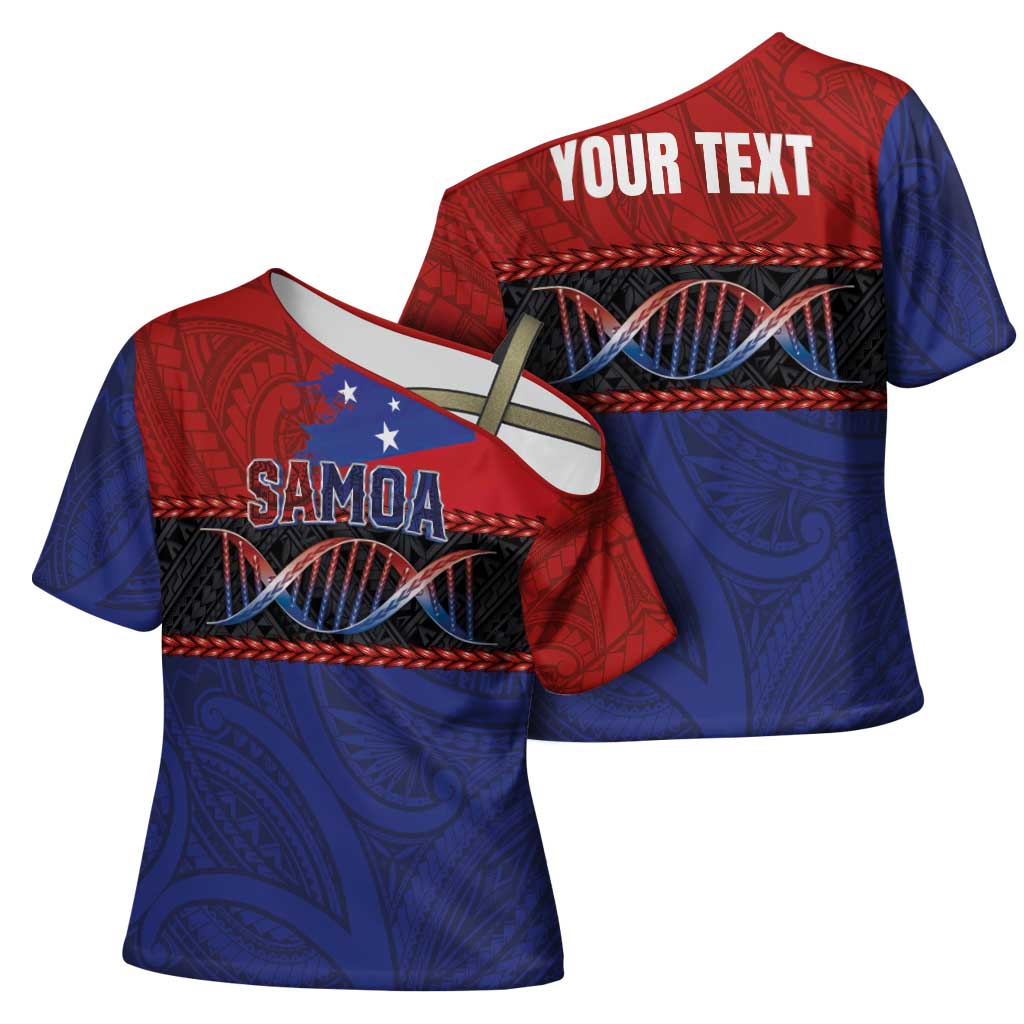 Personalised Samoan DNA-Proud of Samoa Cross Shoulder Shirt Polynesian Patterns - Polynesian Pride
