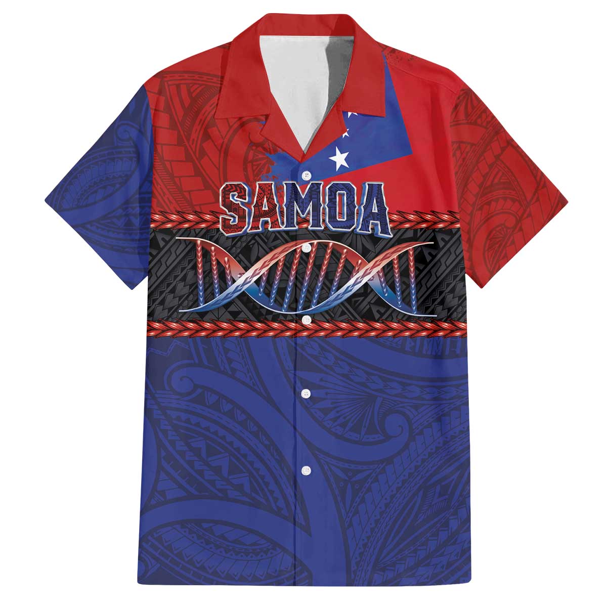 Personalised Samoan DNA-Proud of Samoa Family Matching Off The Shoulder Long Sleeve Dress and Hawaiian Shirt Polynesian Patterns - Polynesian Pride