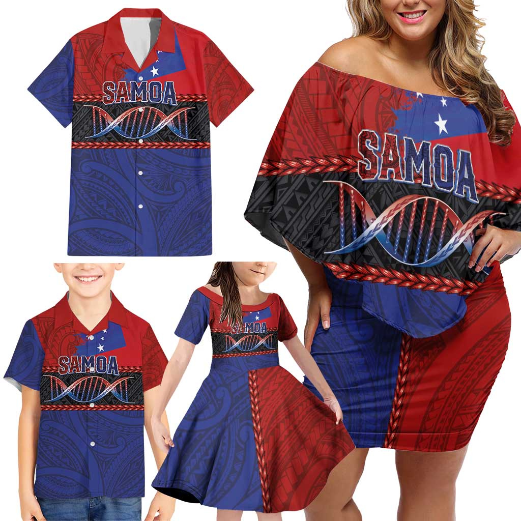 Personalised Samoan DNA-Proud of Samoa Family Matching Off Shoulder Short Dress and Hawaiian Shirt Polynesian Patterns - Polynesian Pride