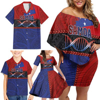 Personalised Samoan DNA-Proud of Samoa Family Matching Off Shoulder Short Dress and Hawaiian Shirt Polynesian Patterns - Polynesian Pride
