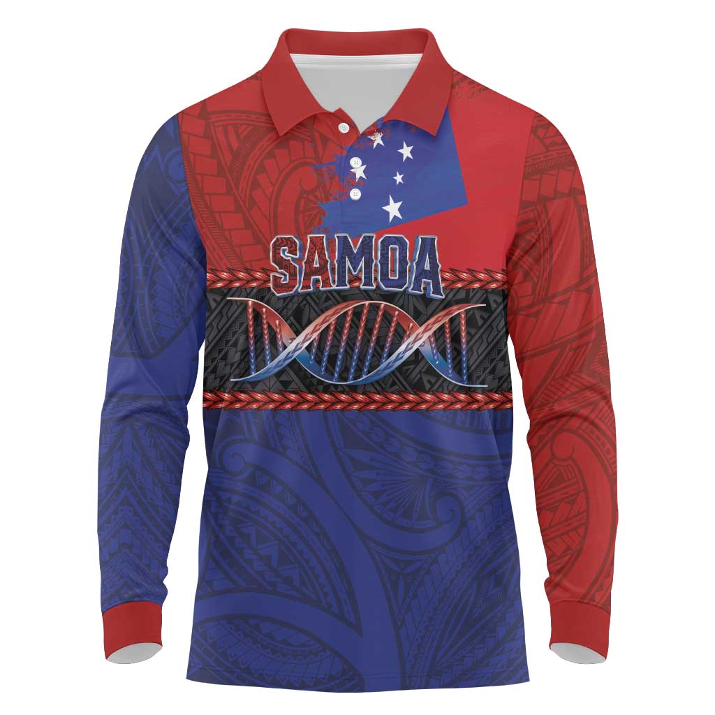 Personalised Samoan DNA-Proud of Samoa Long Sleeve Polo Shirt Polynesian Patterns - Polynesian Pride
