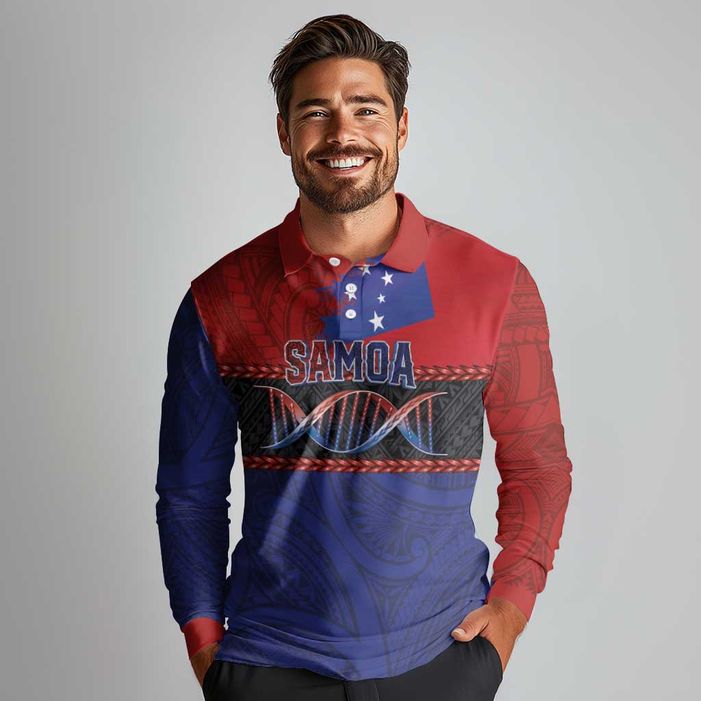 Personalised Samoan DNA-Proud of Samoa Long Sleeve Polo Shirt Polynesian Patterns - Polynesian Pride