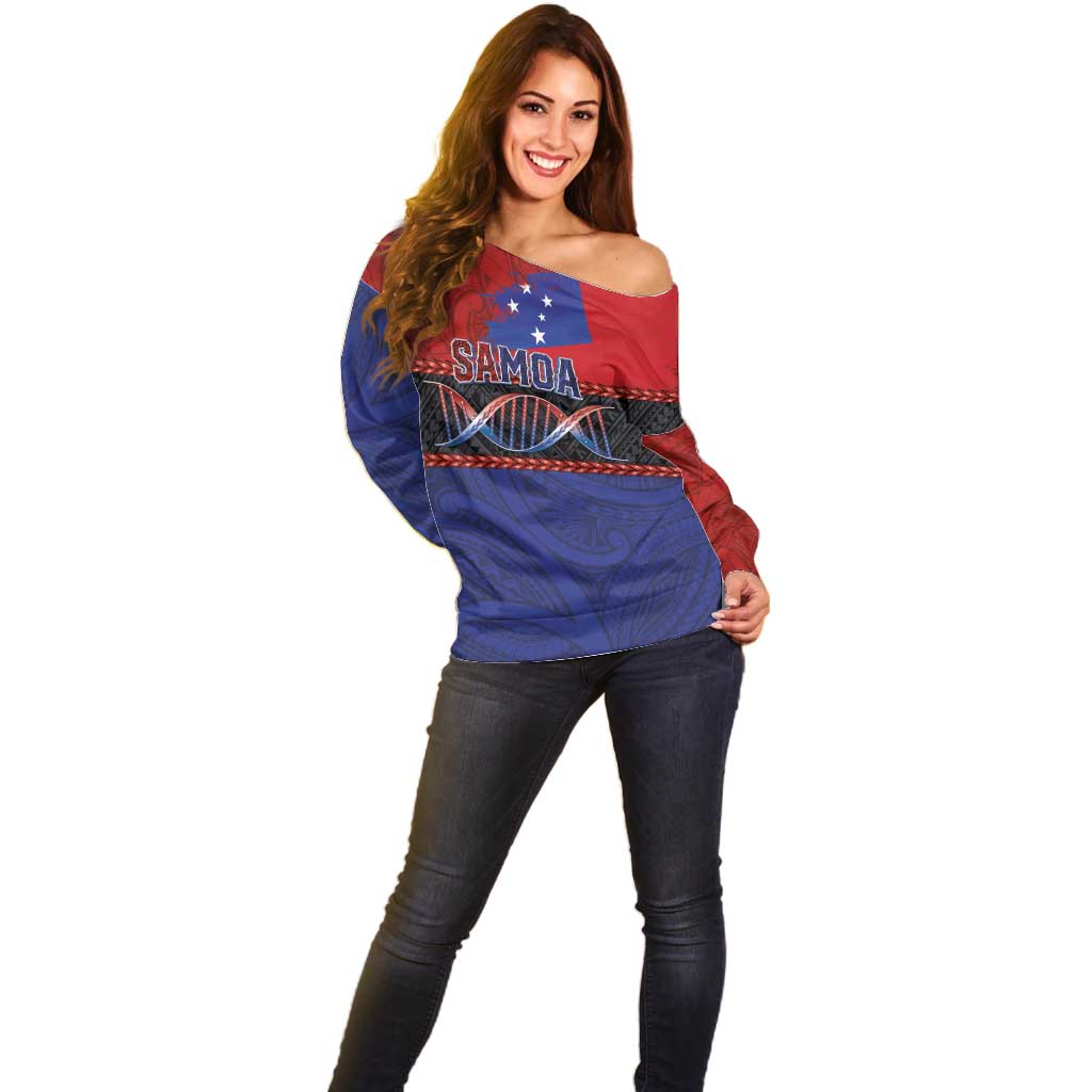 Personalised Samoan DNA-Proud of Samoa Off Shoulder Sweater Polynesian Patterns - Polynesian Pride