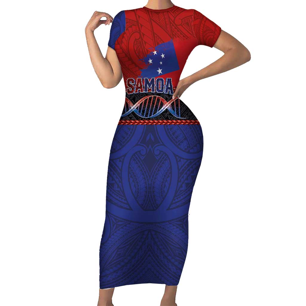 Personalised Samoan DNA-Proud of Samoa Short Sleeve Bodycon Dress Polynesian Patterns - Polynesian Pride