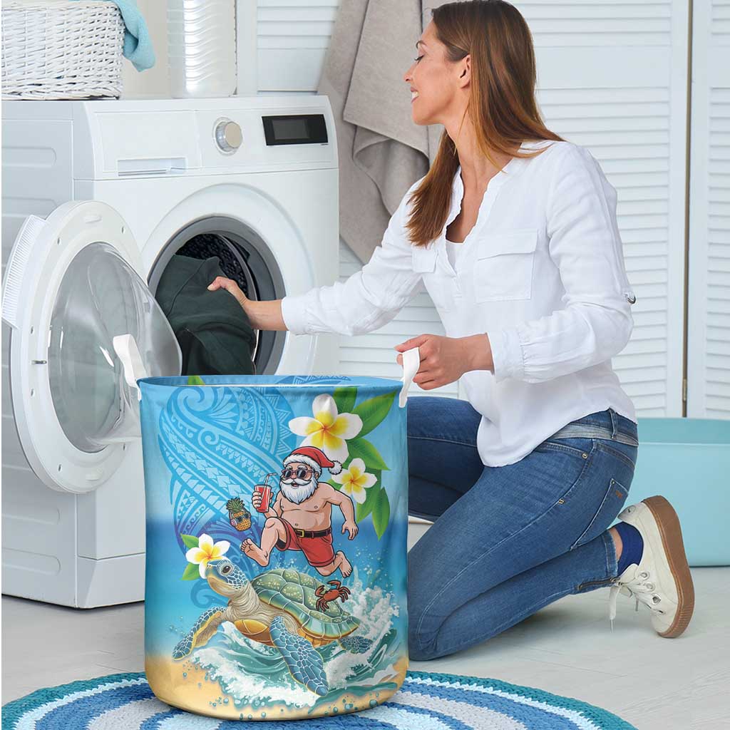 Polynesian Merry Christmas Laundry Basket Funny Santa with Sea Turtle Beach Plumeria - Polynesian Pride