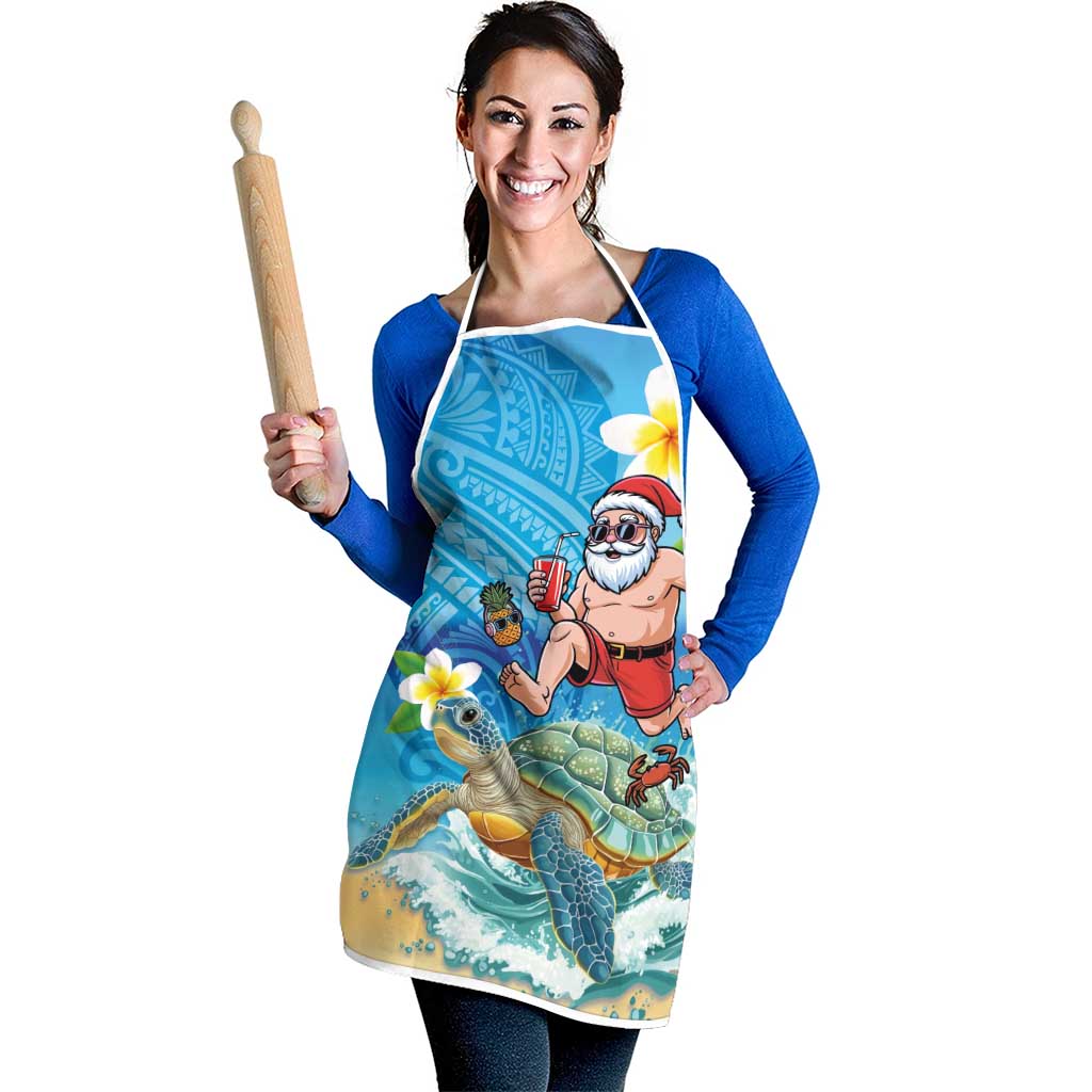 Polynesian Merry Christmas Apron Funny Santa with Sea Turtle Beach Plumeria - Polynesian Pride