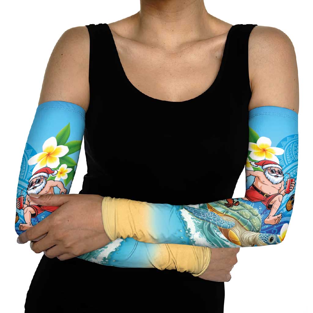 Polynesian Merry Christmas Arm Sleeves Funny Santa with Sea Turtle Beach Plumeria - Polynesian Pride