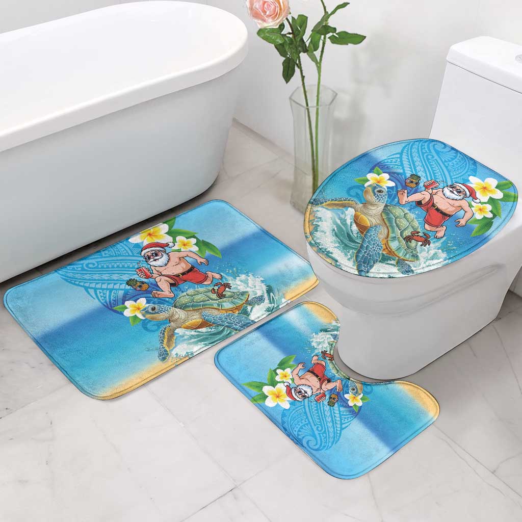 Polynesian Merry Christmas Bathroom Set Funny Santa with Sea Turtle Beach Plumeria - Polynesian Pride
