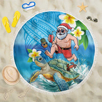 Polynesian Merry Christmas Beach Blanket Funny Santa with Sea Turtle Beach Plumeria - Polynesian Pride