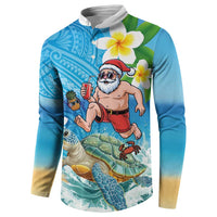 Polynesian Merry Christmas Button Sweatshirt Funny Santa with Sea Turtle Beach Plumeria - Polynesian Pride