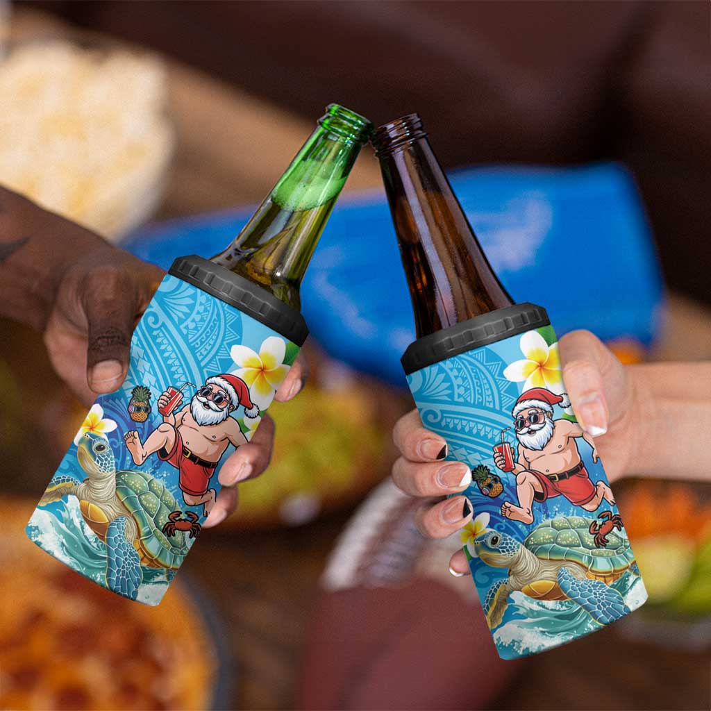Polynesian Merry Christmas 4 in 1 Can Cooler Tumbler Funny Santa with Sea Turtle Beach Plumeria - Polynesian Pride
