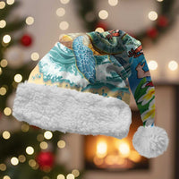 Polynesian Merry Christmas Santa Hat Funny Santa with Sea Turtle on Beach and Plumeria - Polynesian Pride