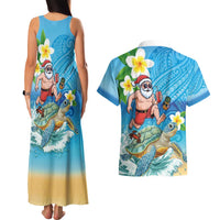 Polynesian Merry Christmas Couples Matching Tank Maxi Dress and Hawaiian Shirt Funny Santa with Sea Turtle Beach Plumeria - Polynesian Pride