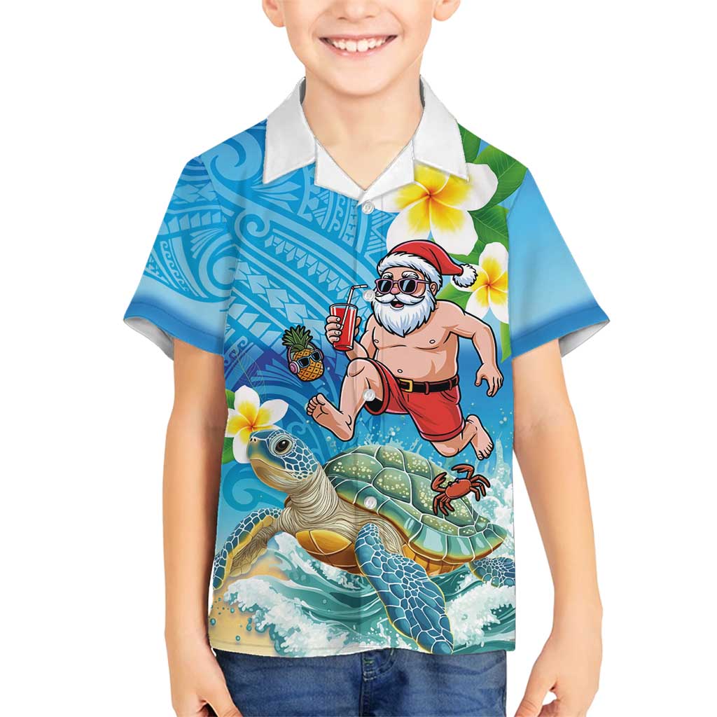 Polynesian Merry Christmas Family Matching Long Sleeve Bodycon Dress and Hawaiian Shirt Funny Santa with Sea Turtle Beach Plumeria - Polynesian Pride