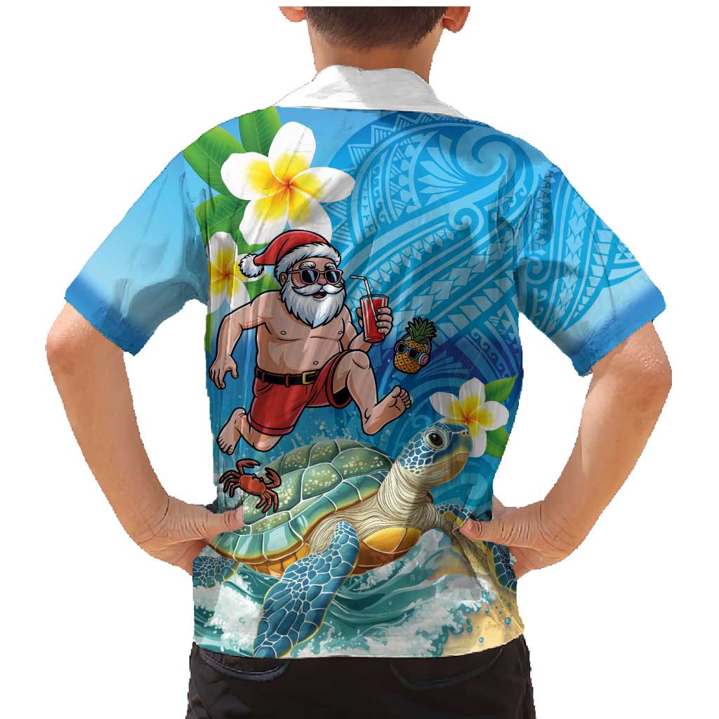 Polynesian Merry Christmas Family Matching Mermaid Dress and Hawaiian Shirt Funny Santa with Sea Turtle Beach Plumeria - Polynesian Pride