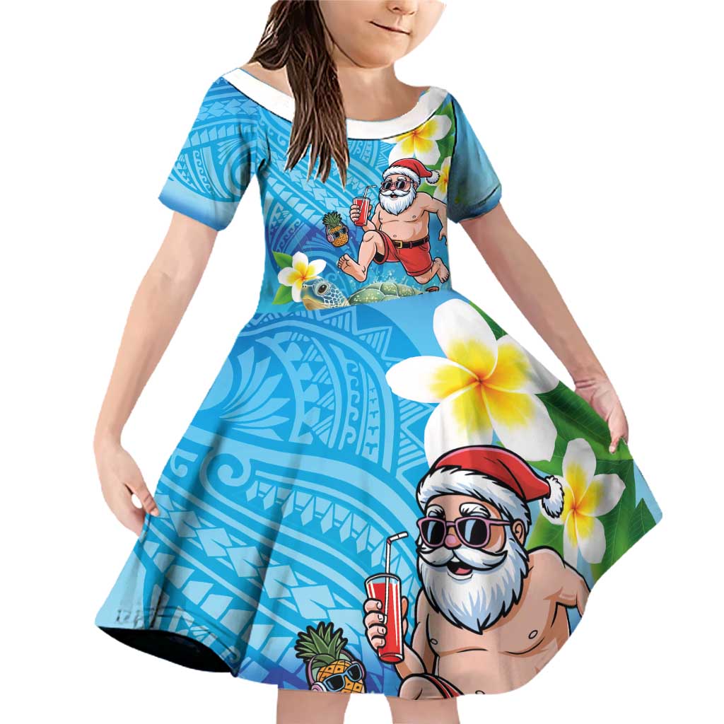 Polynesian Merry Christmas Family Matching Off Shoulder Short Dress and Hawaiian Shirt Funny Santa with Sea Turtle Beach Plumeria - Polynesian Pride