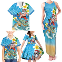 Polynesian Merry Christmas Family Matching Tank Maxi Dress and Hawaiian Shirt Funny Santa with Sea Turtle Beach Plumeria - Polynesian Pride