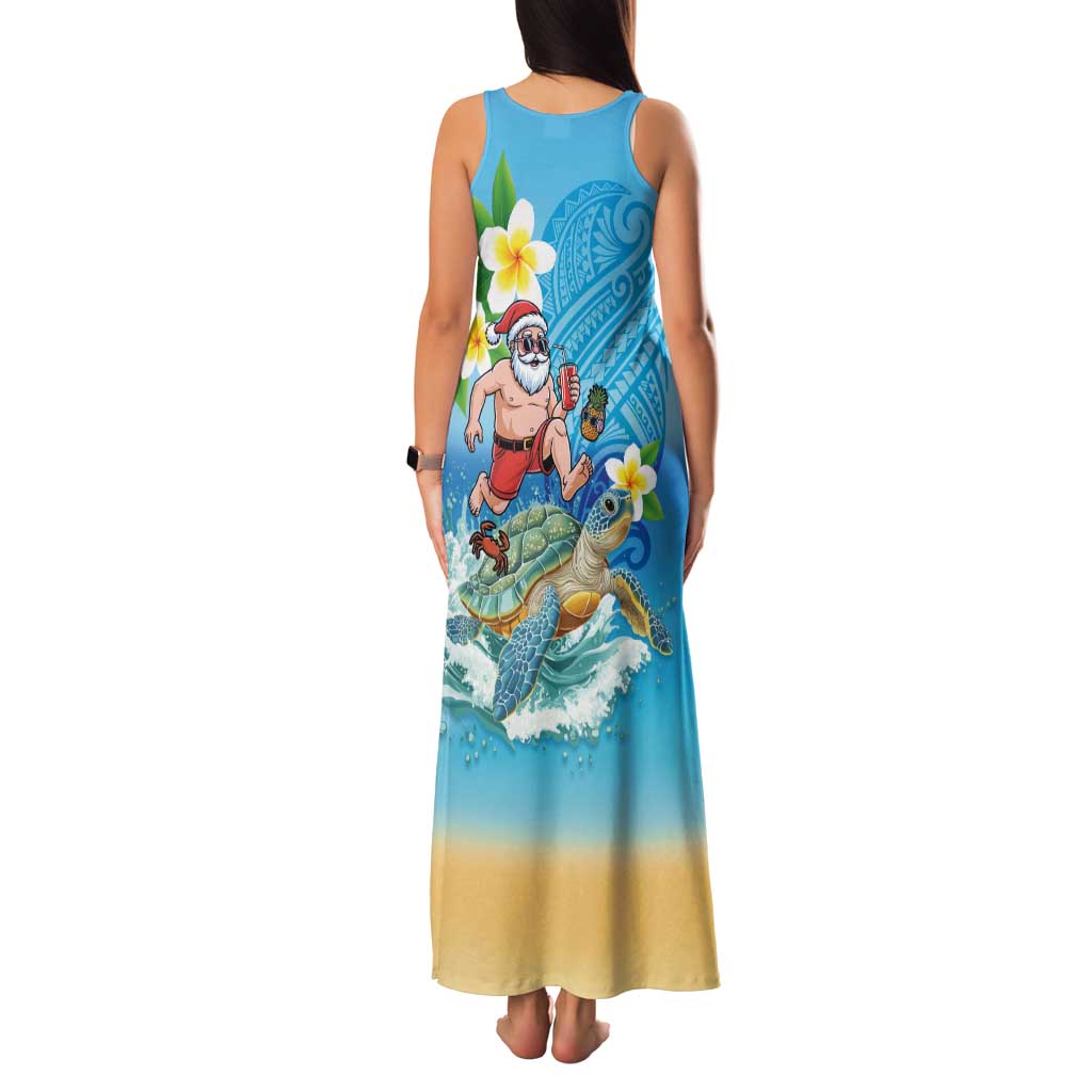 Polynesian Merry Christmas Family Matching Tank Maxi Dress and Hawaiian Shirt Funny Santa with Sea Turtle Beach Plumeria - Polynesian Pride