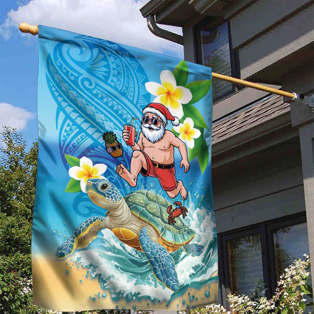 Polynesian Merry Christmas Garden Flag Funny Santa with Sea Turtle Beach Plumeria - Polynesian Pride