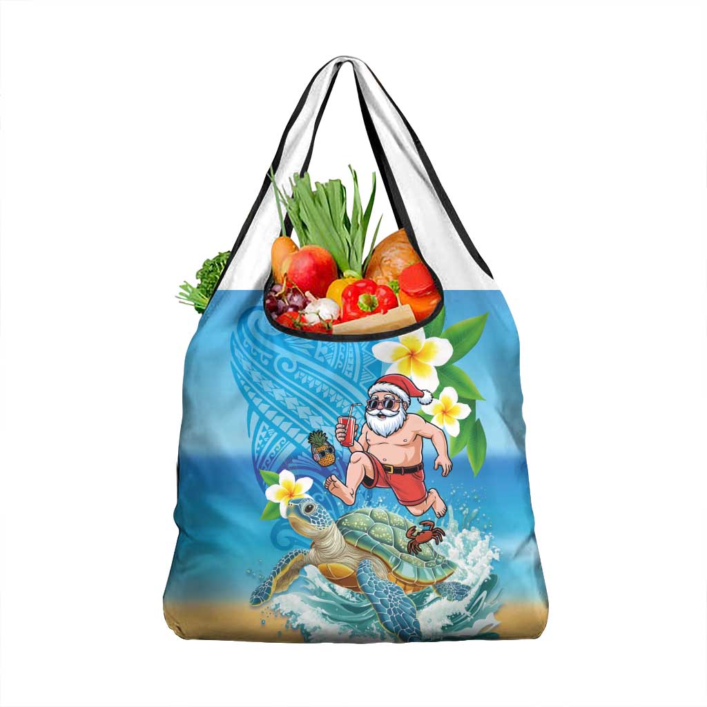 Polynesian Merry Christmas Grocery Bag Funny Santa with Sea Turtle Beach Plumeria - Polynesian Pride
