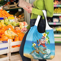 Polynesian Merry Christmas Grocery Bag Funny Santa with Sea Turtle Beach Plumeria - Polynesian Pride