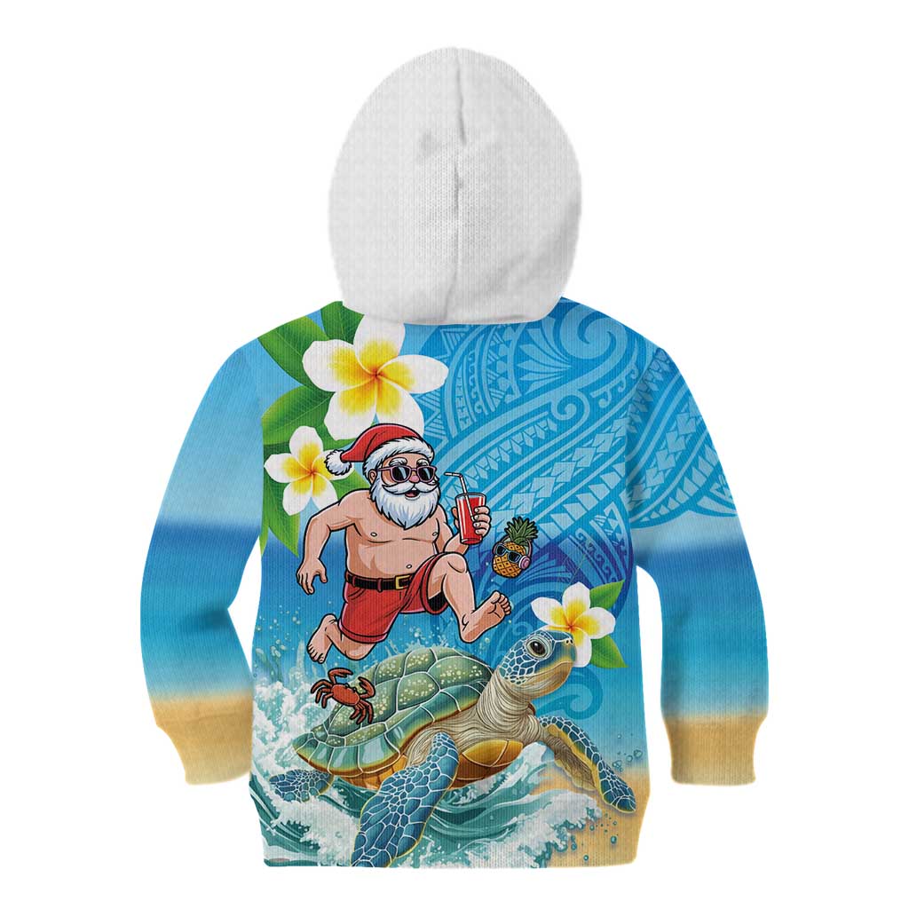 Polynesian Merry Christmas Kid Hoodie Funny Santa with Sea Turtle Beach Plumeria - Polynesian Pride