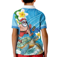 Polynesian Merry Christmas Kid Polo Shirt Funny Santa with Sea Turtle Beach Plumeria - Polynesian Pride