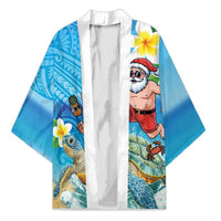 Polynesian Merry Christmas Kimono Funny Santa with Sea Turtle Beach Plumeria - Polynesian Pride