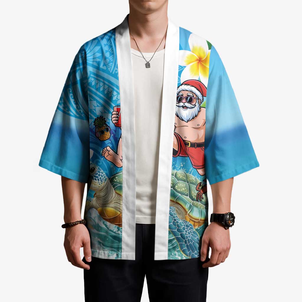 Polynesian Merry Christmas Kimono Funny Santa with Sea Turtle Beach Plumeria - Polynesian Pride