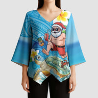 Polynesian Merry Christmas Kimono Sleeve Blouse Funny Santa with Sea Turtle Beach Plumeria - Polynesian Pride