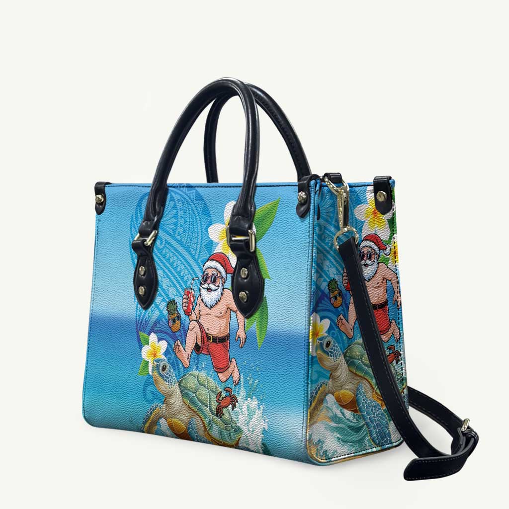 Polynesian Merry Christmas Leather Bag Funny Santa with Sea Turtle Beach Plumeria - Polynesian Pride