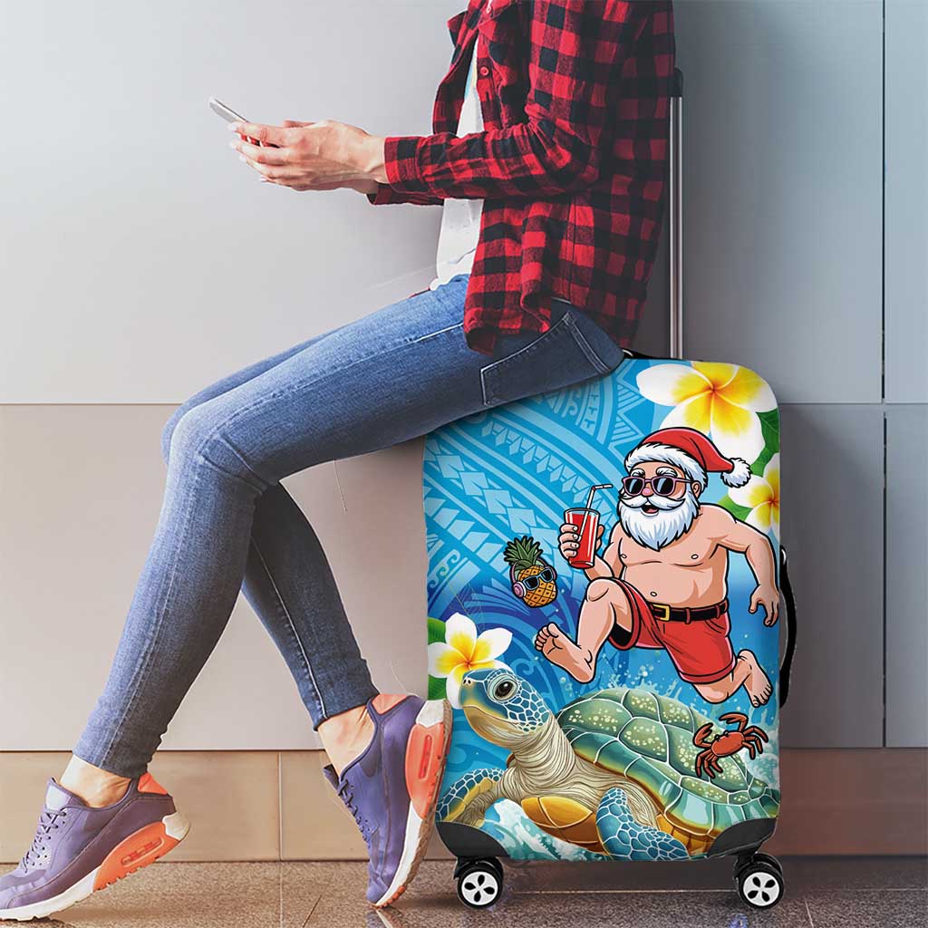 Polynesian Merry Christmas Luggage Cover Funny Santa with Sea Turtle Beach Plumeria - Polynesian Pride