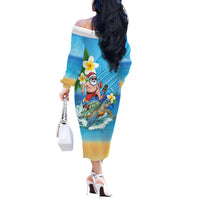 Polynesian Merry Christmas Off The Shoulder Long Sleeve Dress Funny Santa with Sea Turtle Beach Plumeria - Polynesian Pride