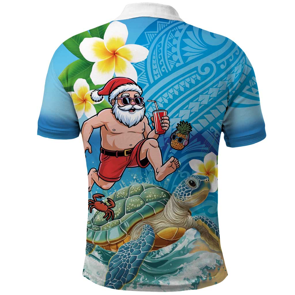 Polynesian Merry Christmas Polo Shirt Funny Santa with Sea Turtle Beach Plumeria - Polynesian Pride