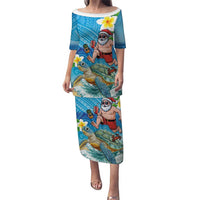 Polynesian Merry Christmas Puletasi Funny Santa with Sea Turtle Beach Plumeria - Polynesian Pride