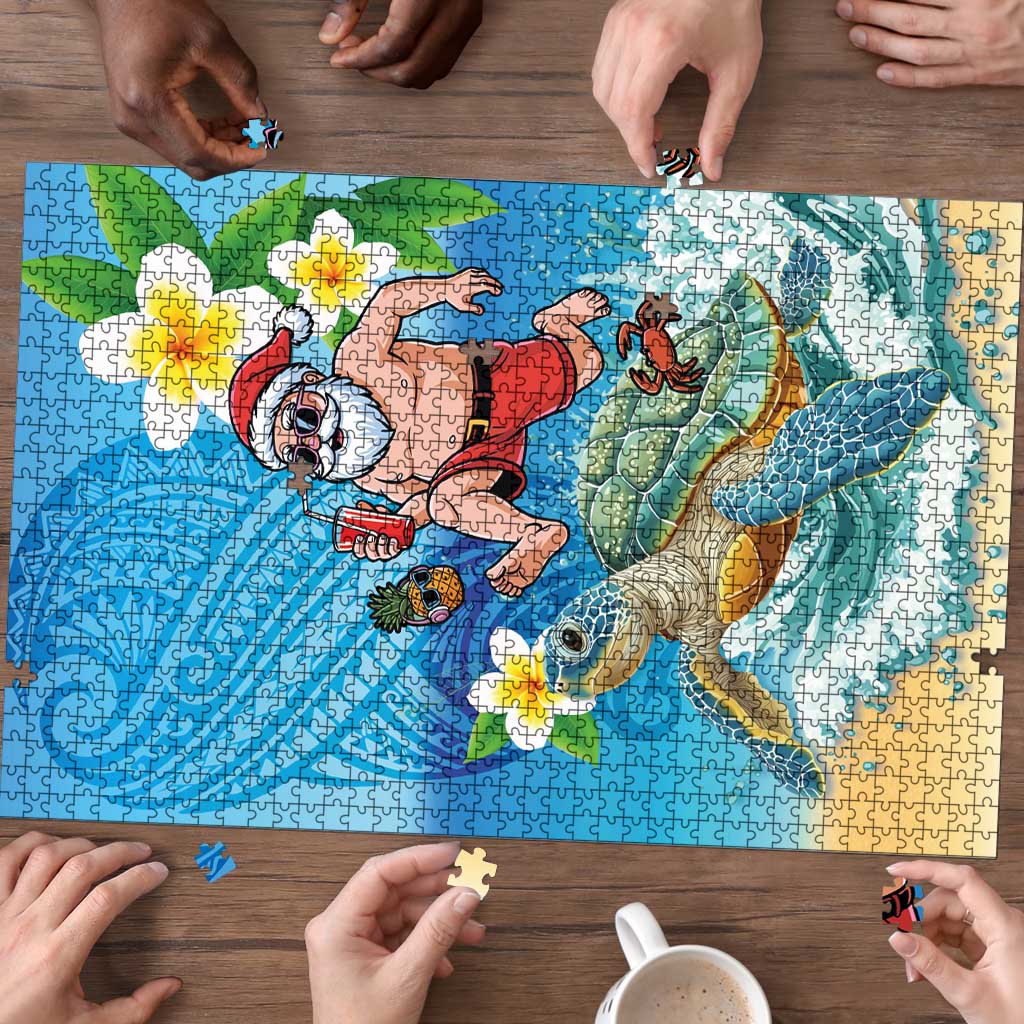 Polynesian Merry Christmas Puzzle Funny Santa with Sea Turtle Beach Plumeria - Polynesian Pride