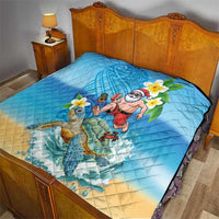 Polynesian Merry Christmas Quilt Funny Santa with Sea Turtle Beach Plumeria - Polynesian Pride