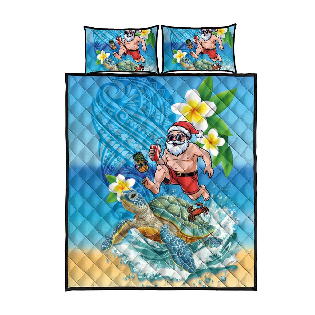 Polynesian Merry Christmas Quilt Bed Set Funny Santa with Sea Turtle Beach Plumeria - Polynesian Pride