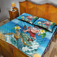 Polynesian Merry Christmas Quilt Bed Set Funny Santa with Sea Turtle Beach Plumeria - Polynesian Pride