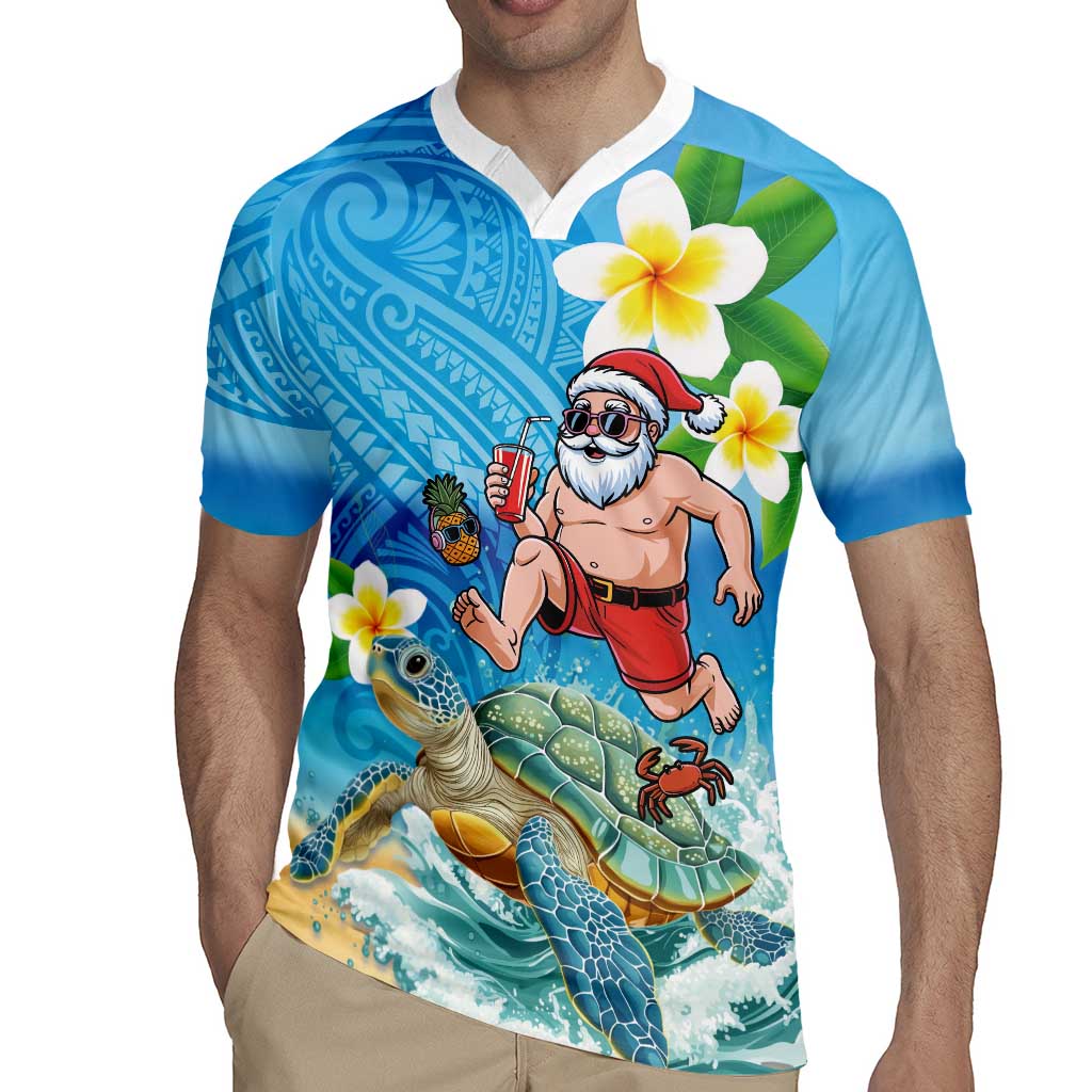Polynesian Merry Christmas Rugby Jersey Funny Santa with Sea Turtle Beach Plumeria - Polynesian Pride