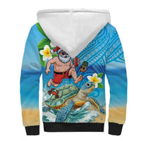 Polynesian Merry Christmas Sherpa Hoodie Funny Santa with Sea Turtle Beach Plumeria - Polynesian Pride