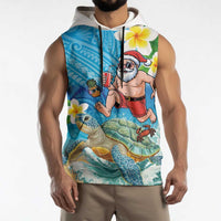 Polynesian Merry Christmas Sleeveless Hoodie Funny Santa with Sea Turtle Beach Plumeria - Polynesian Pride
